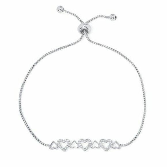 Silver Plated Cubic Zirconia Multi Heart Adjustable Bracelet #125 - Picture 1 of 1